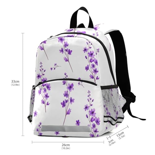 Purple Flowers Leaves Small Toddler Boy Backpack with Leash Kids School Backpacks Travel Book Bag3