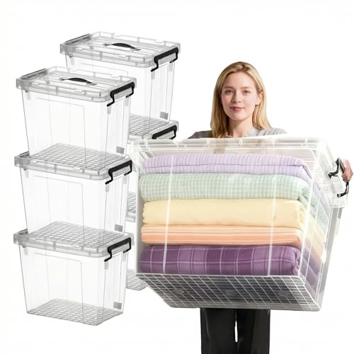Image of 540 QT Clear Large Storage Bins with Lids, 6 Pack 90 QT-Stackable Plastic Organizer for Home, Office, Garage, BPA-Free, Heavy-Duty, See-Through Containers with Secure Latches & Handles