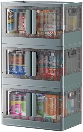 KLONVS Storage Bins with Lids, Stackable Storage Bins with Wheels & Folding Plastic Storage Boxes 3 Set, Collapsible Storage Containers for Closet Office Organizing, Clothes, Toys, Books, 8.4 Gallons