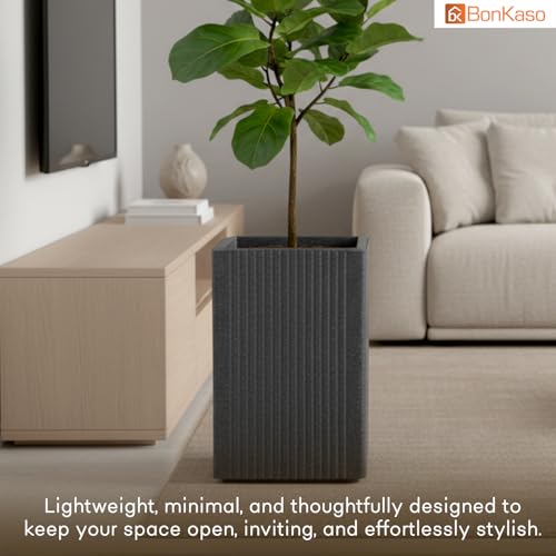 Image of BonKaso 18 Inch Rolex Tower Planter for Indoor & Outdoor Use | Tall Square Heavy Duty Polymer Flower Pot | Weather Resistant Modern Planter for Living Room, Balcony, Terrace & Office Decor (Dark Gey)