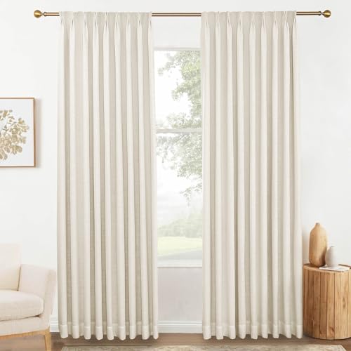 DotheDrape Ivory White Linen Blackout Curtains 108 inches Long Pinch