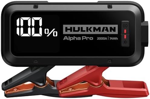 Hulkman Alpha Pro Solid Black, 2000A 74Wh Car Jump Starter Portable, High-Capacity Battery Booster & Jumper Cables, 3.3" Display Jump Box, PD65W in&Out, 12V Battery Pack for 8.5L Gas/6.0L Diesel