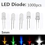 LED redondo de 5 mm. Kit de diodos emisores de luz de 5 mm, 1000 unidades, luz LED, kit de resistencia de diodo emisor de luz, varios colores luminosos