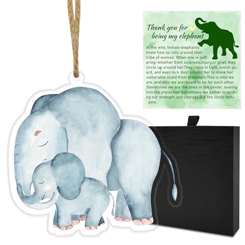 Image of Lukasuo Friendship Elephant Gifts for Women,Best Friend Birthday Gifts with Story Card,Rear View Mirror Accessories,Acrylic Decor (Two Blue Elephants)