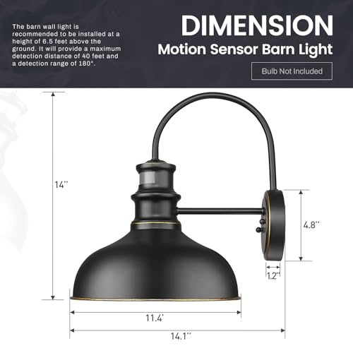 Image of zeyu 11'' Black Porch Light Fixture Wall Mount, Farmhouse Exterior Barn Light for Garage Patio, Motion Sensor Outdoor Barn Light with Metal Finish, 02A390-SE ROB