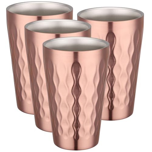 Beasea Stainless Steel Cup, 4 Pack 15 oz Double Wall Metal Stackable Insulated Cups Portable Drinking Tumblers Unbreakable Shatterproof Glasses for Home Restaurant Party Camping - Rose Gold