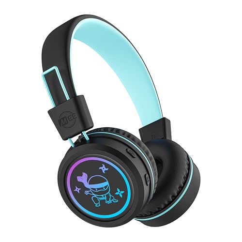 Image of MEE Audio KidJamz KJ55BT Bluetooth Wireless Safe Listening Headphones for Children with LED Lights, 85dB Volume Limiter, Microphone, & 40h Battery; Kids Headset for School /iPhone /iPad /Tablet (Black)