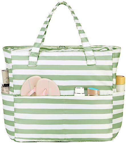 CAMTOP Waterproof Beach Tote Bag for Women Girls with Zipper Foldable Sandproof Pool Swim Bag Travel Carry On Gym