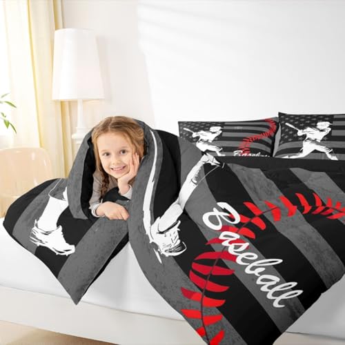 Image of Feelyou Baseball Player Comforter Set King Size 3 Pcs Kids Boys Girls