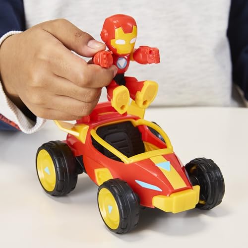 Iron Man and His Awesome Friends Marvel, Figurine Iron Man et Véhicule Bolide, Jouet pour Enfants Marvel, Jouet de Collection en Plastique, Orange et Jaune, Dès 4 Ans