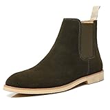 [Placck] メンズ ショートブーツ 本革 紳士靴 チェルシーブーツ ビジネスシューズ おしゃれ ドレスエード サイドゴア カジュアル イングランド風 大きいサイズ green 25.5cm