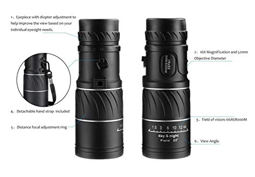 Telescopio monocular 16X52 de gran alcance visual para deportes 2