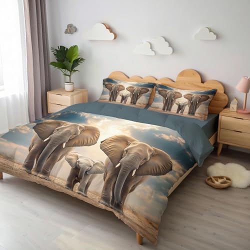 3D Print African Animals Printed Duvet Cover Set, Elephant Double Duvet Bedding...