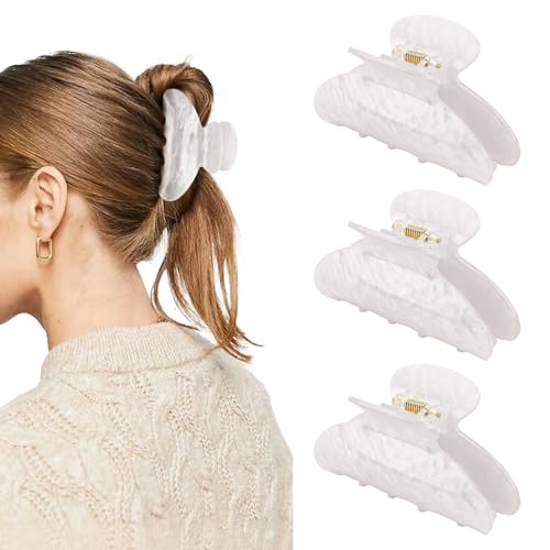 Canitor White Hair Claw Clips for Women Acrylic Marbled Hair Clips for Thick Thin Hair Emi Cute Hair Accessories for Girls Teen Gifts Stocking Stuffers