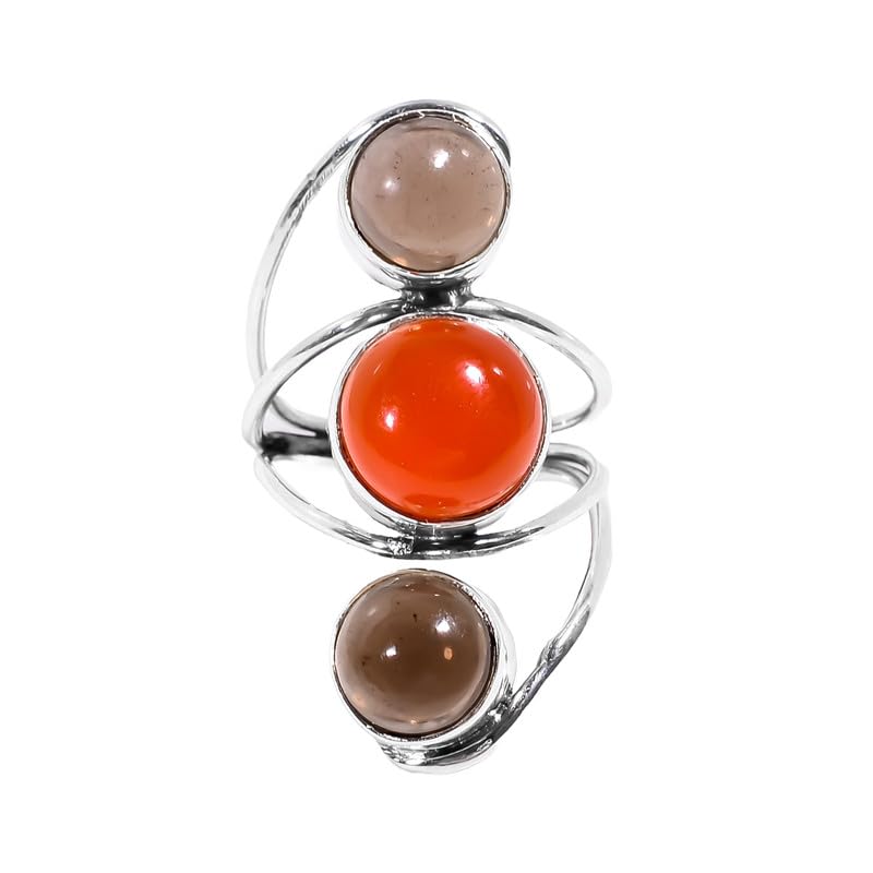 Bague de fiançailles quartz fumé et cornaline argent 925