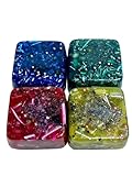 4 Transparent Mini Cube Tower Busters Green Yellow Red Blue Orgone Generator Energy Accumulator Perfect Gifting Tool! Made 528Hz Frequency with OM Chants Many Beautiful Ingredients and Colors!