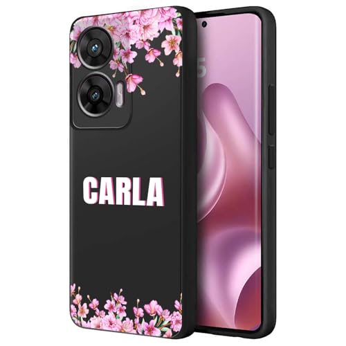 Image of Fashionury Back Cover Case for Motorola G96 5G / Motorola Edge 50 Fusion /Motorola G85 5G | Matte Soft Silicon Flexible | Camera Bump Protection | Name with Pink Flowers Design| Get Your Name (Black)