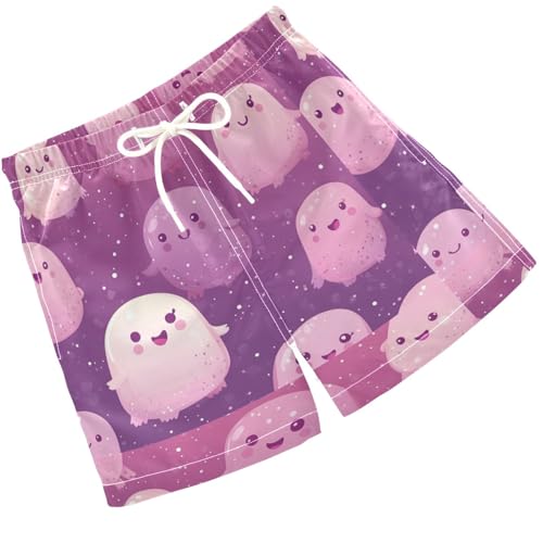 Pigsaly Boys Swim Trunks Mauve Dusty Rose Cute Ghost Boys Board Shorts Swimsuit Swimwear Summer Bathing Suit XS