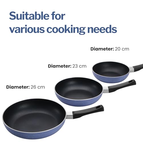 Image of Hawkins Quik Gift Set of 3 Nonstick Frying Pans | Induction & Gas Compatible | Rivet-Less Design for Easy Cooking & Cleaning | Grey (IQFS)