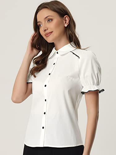 Allegra K Vintage Peter Pan Collar Blouse for Women's 2025 Short Sleeve Button Down Shirt Top3