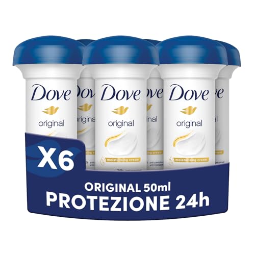 Dove Deodorante Crema, Profumazione Original, Antitraspirante, Protezione Fino a 24 Ore, Minisize da Viaggio, Formula Delicata, per Uomo e Donna, 6 Pezzi da 50 ml