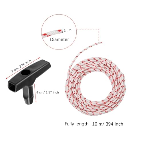 TXXATX 3mm Lawnmower Pull Cord 10m/32.8Ft Pull Cord for Petrol Lawnmower with 4 Pcs Pull Cord Handle Recoil Starter Rope Replacement Universal Engine Starter for Chainsaw Trimmer Petrol Lawnmower - Image 2