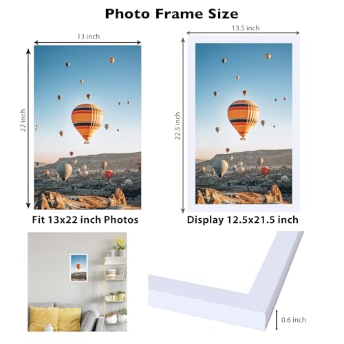 Image of JCJMY 13x22 Picture Frame White for Poster Photo Picture, Horizontal and Vertical Formats for Wall Hanging, 13 x 22 Wall Gallery Poster Photo Frame for 13 by 22 Photos Posters, White