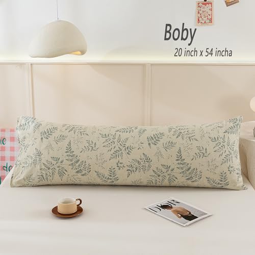 Image of ECOCOTT Pillowcase Boby Size with Green Botanical Plant Leaves Pattern Pillow Cases Set, 1 pcs 100% Cotton Pillow Covers & Envelope Closure (Boby, 20 inchx54 inch)