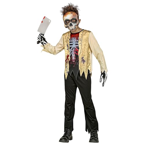 W WIDMANN MILANO Party Fashion   Disfraz infantil de esqueleto zombi, 3 piezas, terror, psicópata, asesino, muerto viviente, Halloween