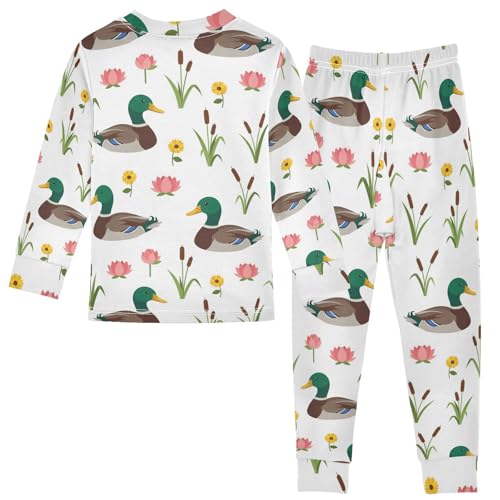 Pajama Sets Long Sleeve Duck Floral Leaves Pattern Soft Comfy Sleepwear 2 Piece PJS 3-8T3