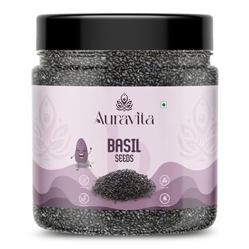 Image of Auravita Premium Raw Sabja Basil Seeds 250 Gram (Pack Of 1) Nutrient-Rich, Pure Basil Seeds For Healthy Drinks, Smoothies, And Recipes