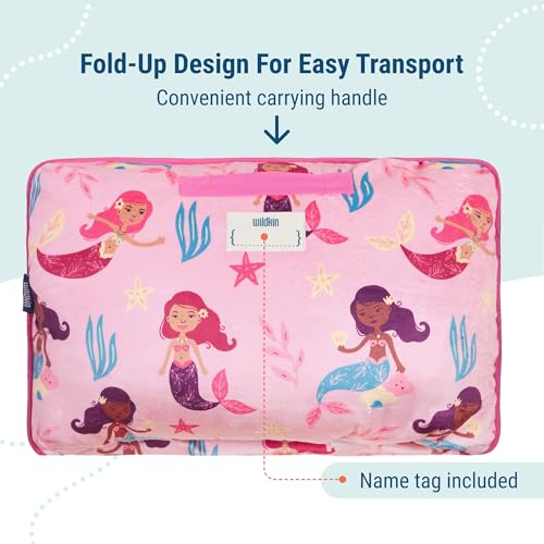 Image of Wildkin Kids Velour Nap Mat for Girls - Soft & Cozy Toddler Sleep Mat with Built-in Blanket for Daycare, Preschool, Kindergarten & Travel, Ages 3-7, Machine Washable - Groovy Mermaids