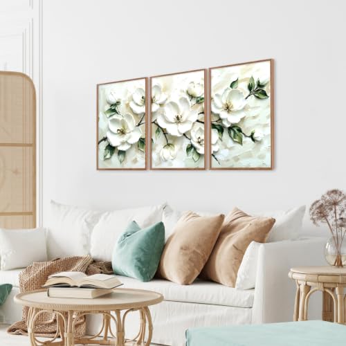 Image of CHDITB 3D Large Floral Impasto Wall Art, Neutral Beige Textured Wall Decor