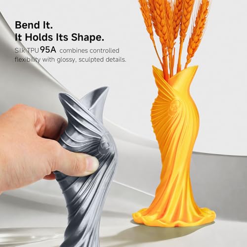Image of Silk TPU Filament 1.75mm, 1kg - Flexible & Glossy as Silk, Shore 95A TPU Silk Silver, Soft Yet Durable for Fashion, Decor & Functional Parts, Vacuum Sealed