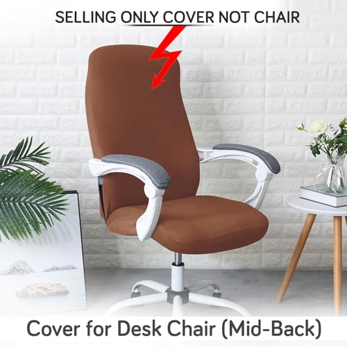 Image of HOKIPO 'SereneSolids' 140 GSM Office Chair Cover for Desk Chair (Mid-Back) - Stretchable Fabric, Washable, Durable & Anti-Slip - Fits Mid-Back Office Chairs, Brown (AR-5221-BRN-M)
