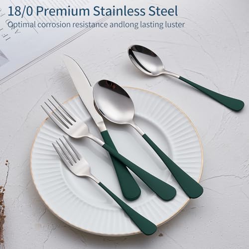 20-Piece-Green-Silverware-Set-180-Stainless-Steel-Flatware-Green-Handle-Cutlery-Set-Service-for-4-Dinner-Knives-Forks-Spoons-Set-Mirror-Finish-Dishwasher-Safe