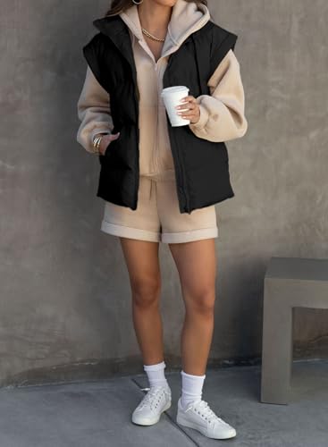 Dokotoo Women's Casual Winter Oversized Puffer Vest Stand Collar Flysleeve Insulated Padded Puffy Jackets Coat with Pockets2