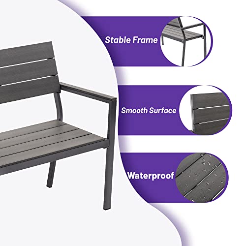 Vongarten Outdoor Garden Aluminum Bench, Patio Loveseat, Ideal For Park, Backyard, Porch, Garden, Memorial,Yard, Easy Assembly, Dark Grey #TOP3