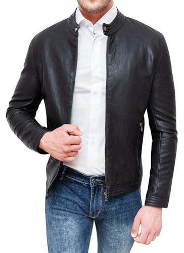 Autunno Inverno Evoga Giubbotto ecopelle Biker nero uomo slim fit giacca giubbino casual (IT, Testo, XXL, Regular, Regular, Nero)