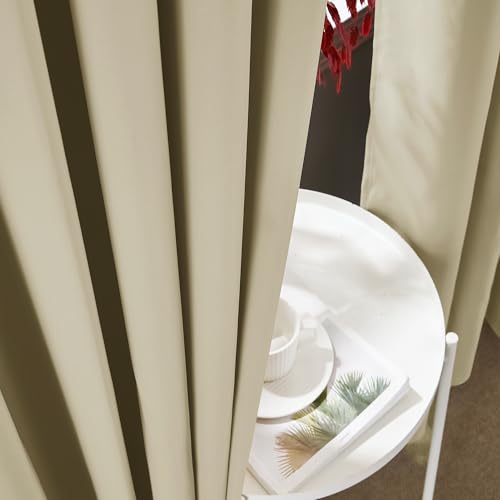 Image of RYB HOME Extra Wide Blackout Curtain with Hooks, Ceiling Mounted & Rod Pocket, Thermal Insulated Privacy Assurd Curtain for Office /Living Room, Room Divier Panel, Light Beige, W120 x L96, 1 Panel