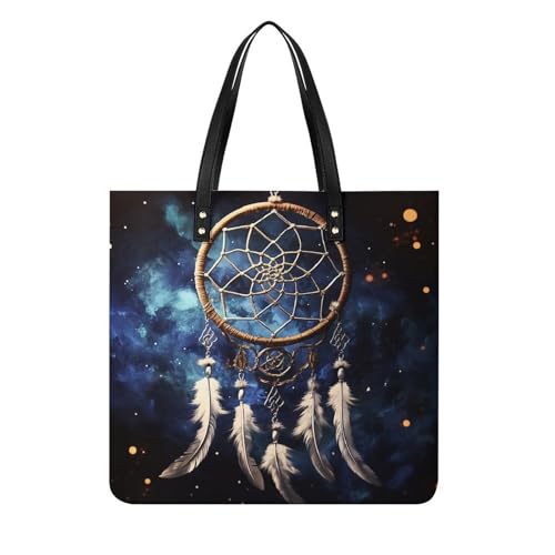 Sac fourre-tout blanc en cuir motif attrape-rêves pour femme 39x39 cm