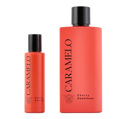 CARAMELO - Cherry Sweetness Promoción 100 + 30 ml, Colonia Mujer, Pack 2 Productos, Perfume Formato Spray, Eau de Toilette Natural y Femenina, Aroma Cítrico Floral Ambarado, Fragancia Fresca, Elegante