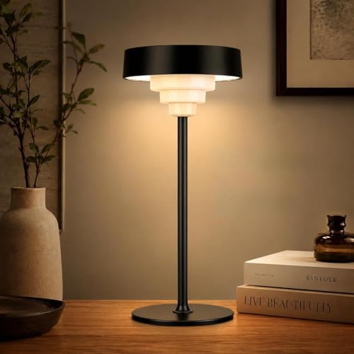 embar puzzle lamp Rechargeable Table Lmap 5400mAh Battery Operated Lamps Battery Level Display LED Memory Function Cordless Table Lamp Suitable for Restaurant Bedroom Cafe and Home(Black)