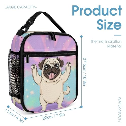 Backpack Bookbag Set Tie Dye Cute Pug Backpack with Lunch Bags and Makeup Bag Shoulder Bag with Lunch Box Storage Bags4