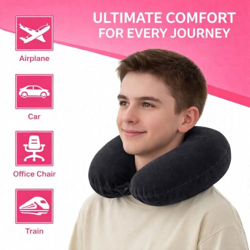 Image of Travel Neck Pillow | Soft & Supportive Fiber Filling | Washable Cover for Flight, Train & Car Travel | Comfortable U Shape Neck Support Pillow - Black
