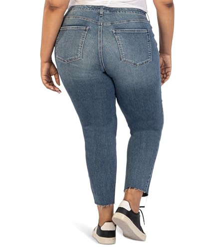 KUT from the Kloth Plus Size Reese High-Rise Fab Ab Ankle Straight Raw Hem in Reborn3