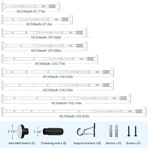 Image of Long Tension Rod 41-185inch Black Tension Curtain Rods no Drilling