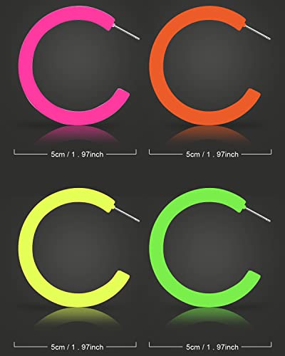 4 Pairs 80S Candy Color Acrylic Neon Round Earrings for Women Retro Colorful Hoop Stud Earrings Pendant for 80S Costume Dancing Party Accessory3