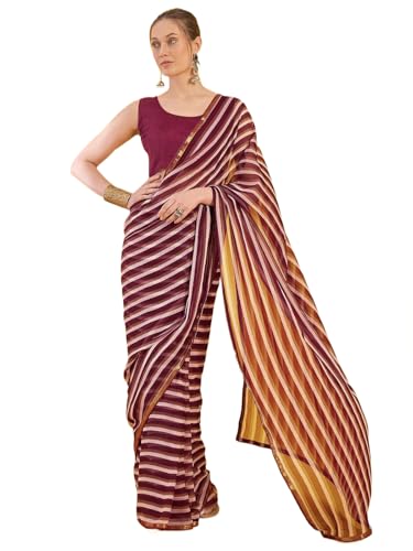Image of SIRIL Women's Printed Chiffon Saree with Unstitched Blouse Piece
