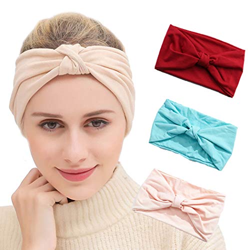 Vinzar Yoga Headbands Sweat Workout Hair Bands Red Stretch Head Wrap Accessories for Women and Girls (Pack of 3)